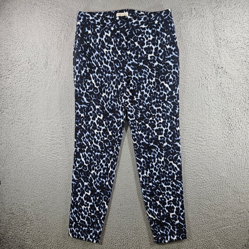 Rebecca Taylor Blue Leopard Print Silk Trim Ankle Pants Womens Size 2 Animal